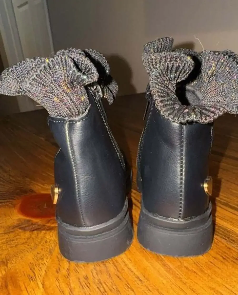 Stepping Stones Black Knit Ruffle Ankle Boots Toddler Size 5